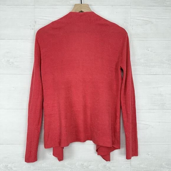 Eileen Fisher Cardigan Sweater M Coral Pink Open Front Organic Linen Lightweight - Picture 6 of 14